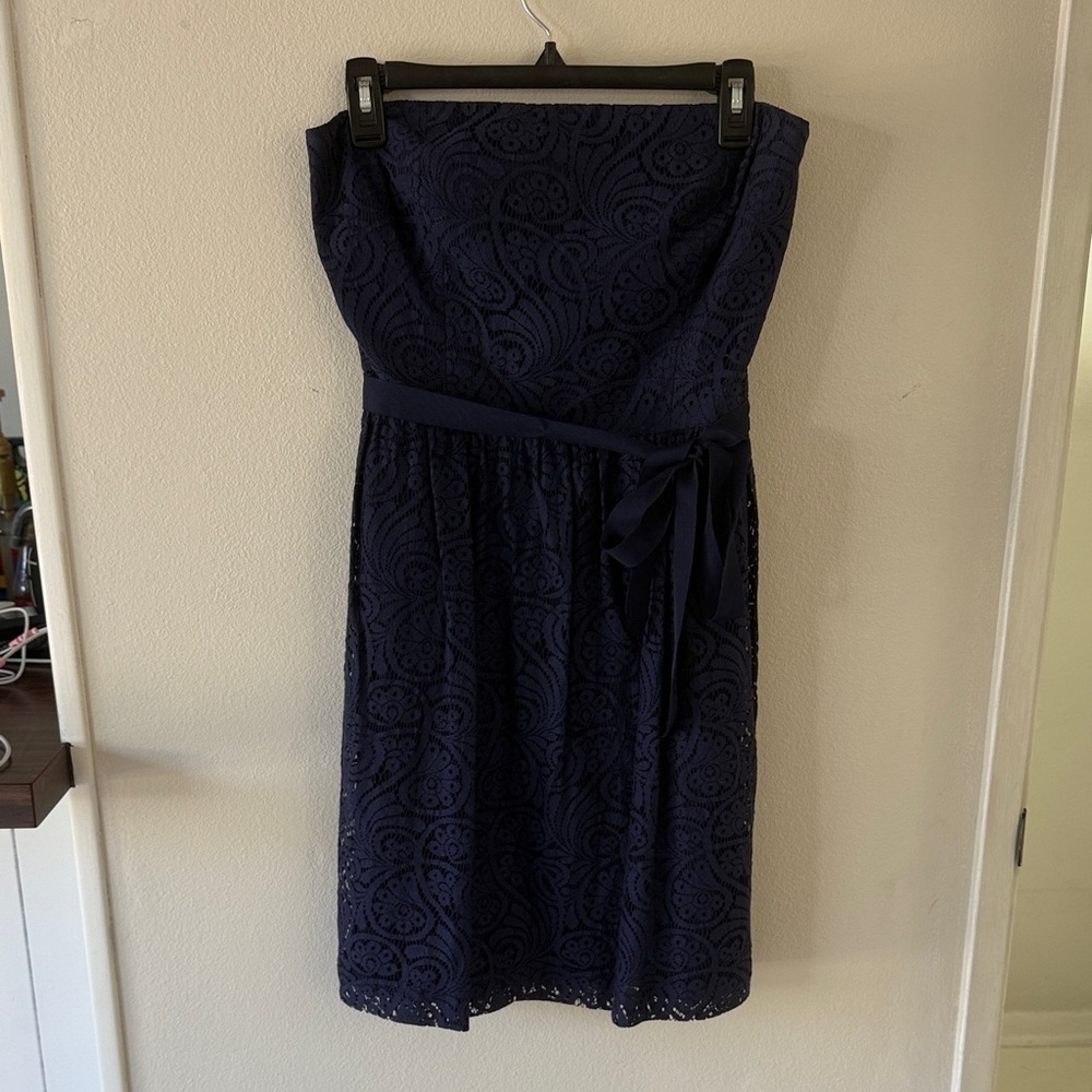 Trina Turk Strapless Dark Blue Lace Dress